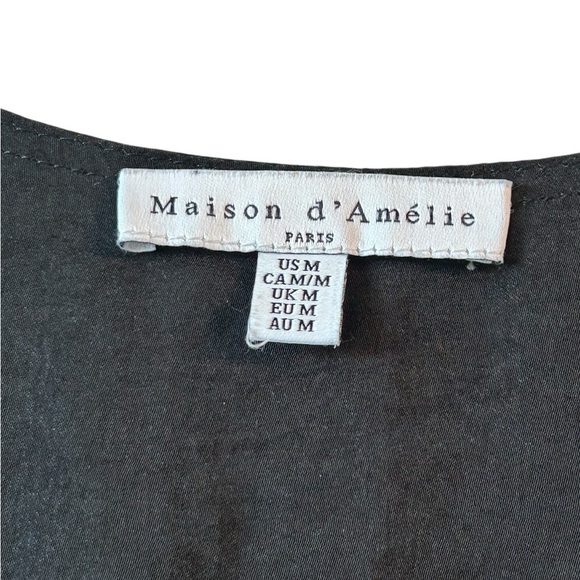 Anthropologie Madison d’ Amélie satin Black V-Neck Blouse - Picture 4 of 6